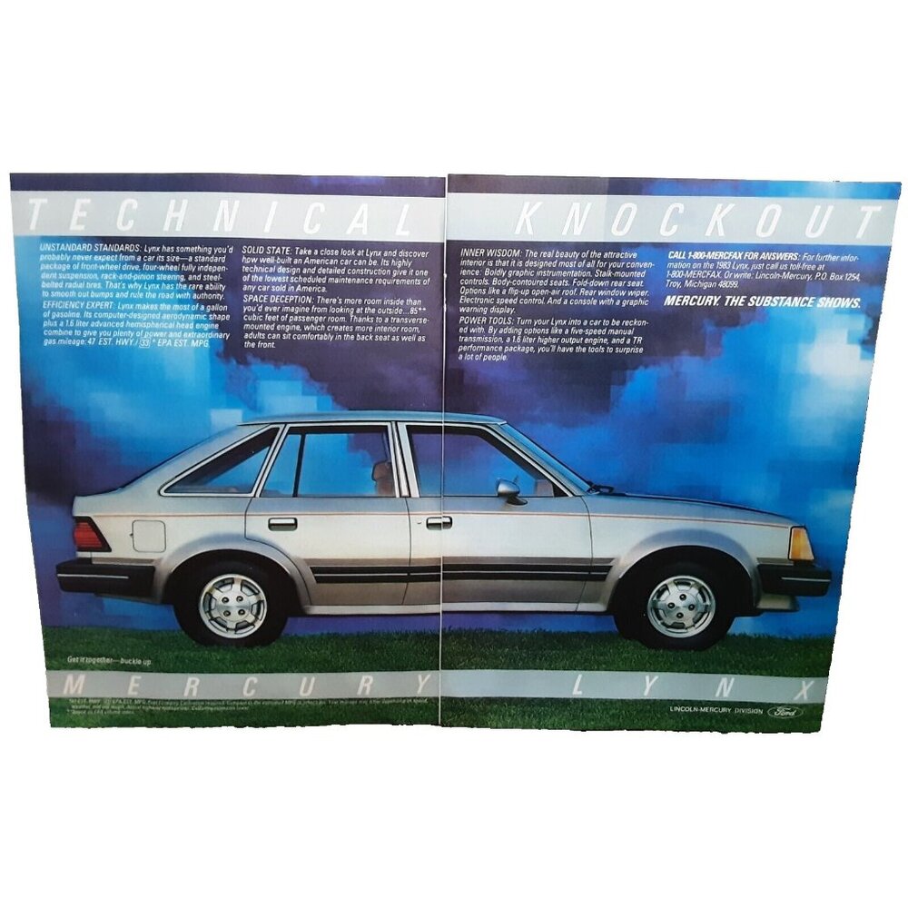 1982 1983 Mercury Lynx Car Original Print Ad Vintage 80s